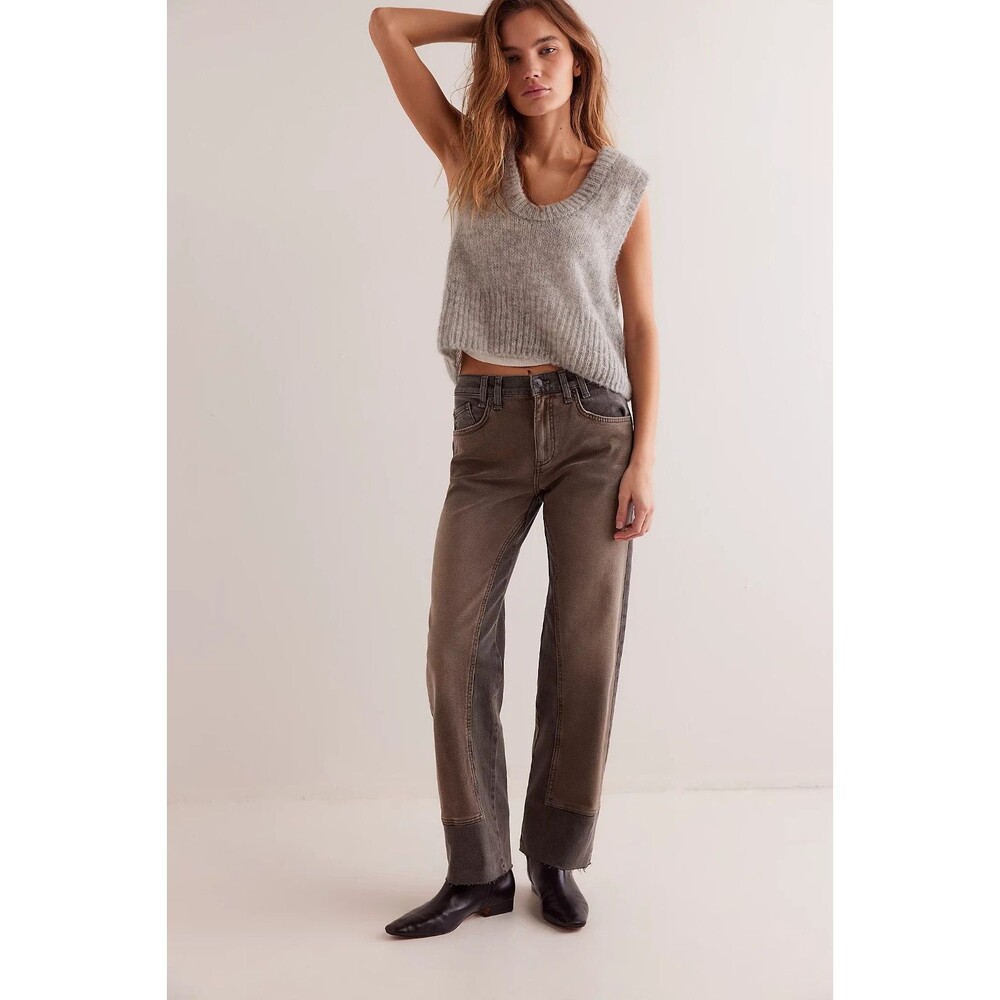 We The Free People Risk Taker Hawthorne Denim Jean 26S Black Gray Brown Mid Rise